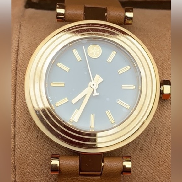 New TORY BURCH Brown Leather Gold Case White Dial brand new W tag & original box - Picture 3 of 6